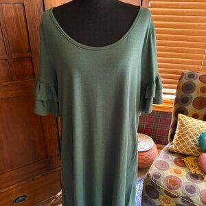 Nemidor Army Green Ruffle Sleeve Casual Swing Dress Size 14